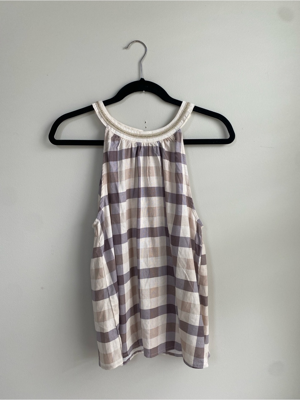 NEW Linen Blend Rich & Famous Plaid Halter Tank Top